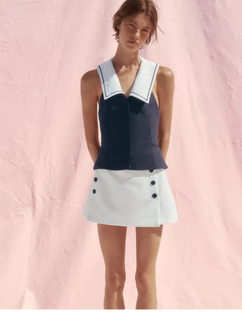Zara navy blue white nautical sailor halter open back top small s - Picture 4 of 7